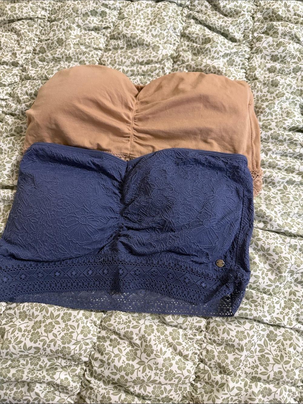 Lucky Brand Navy Blue and Tan Bandeau Bras